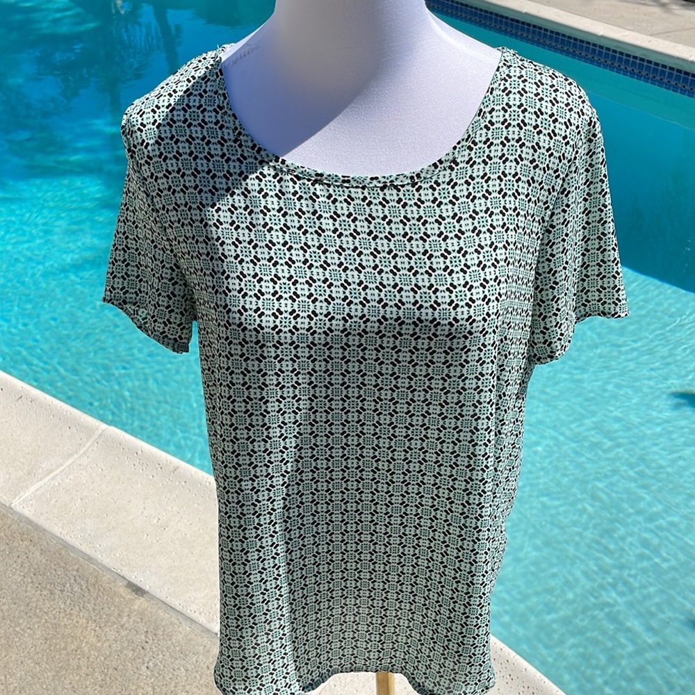 Pleione pull over blouse | Green, White and Black | Size Small